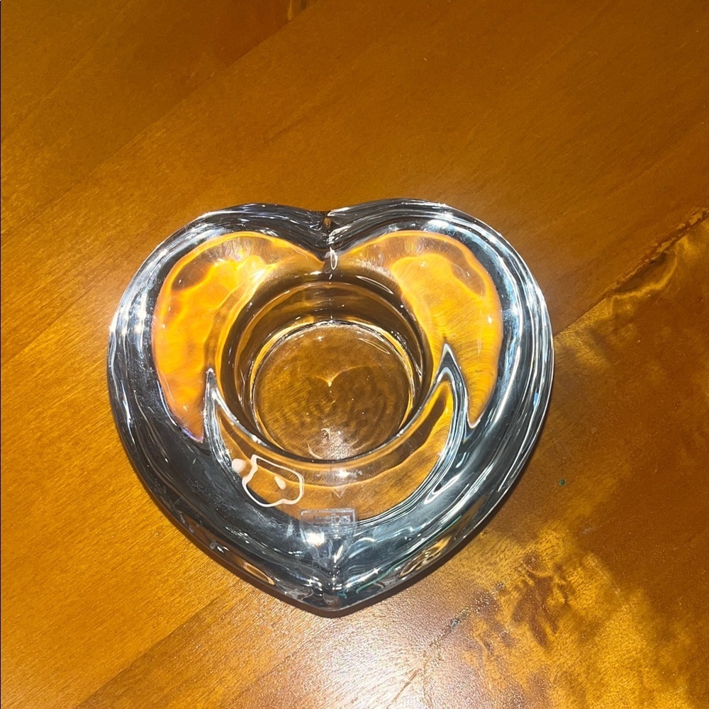 ORREFORS CRYSTAL HEART SHAPED TEALIGHT CANDLE HOLDER